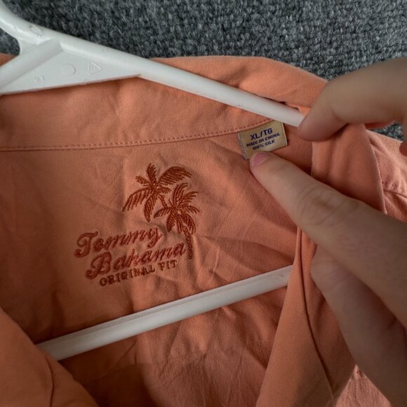 Tommy Bahama Short Sleeve Button Up Shirt Adult XL Orange 100% Silk Solid - Picture 10 of 16